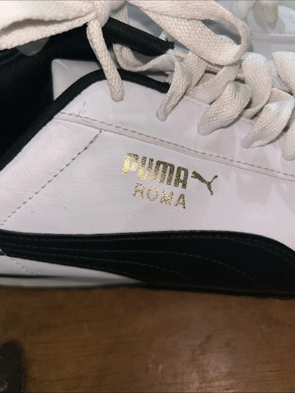 Puma White and Black Roma Men's Sneakers with Gold Logo Size 14